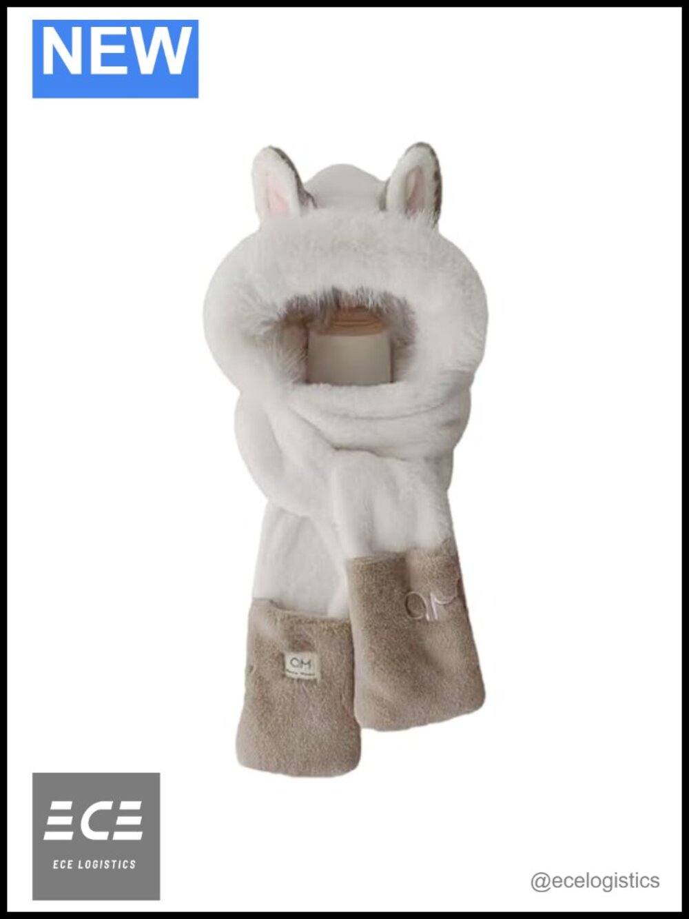 3-in-1 Hooded Scarf Hat Gloves Faux Fur Winter Set with Fox Ear